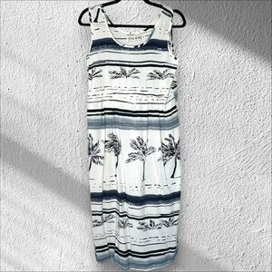 Jams World Women’s Medium Midi Tropical Palm Tree Print‎ Dress Vacation Cruise